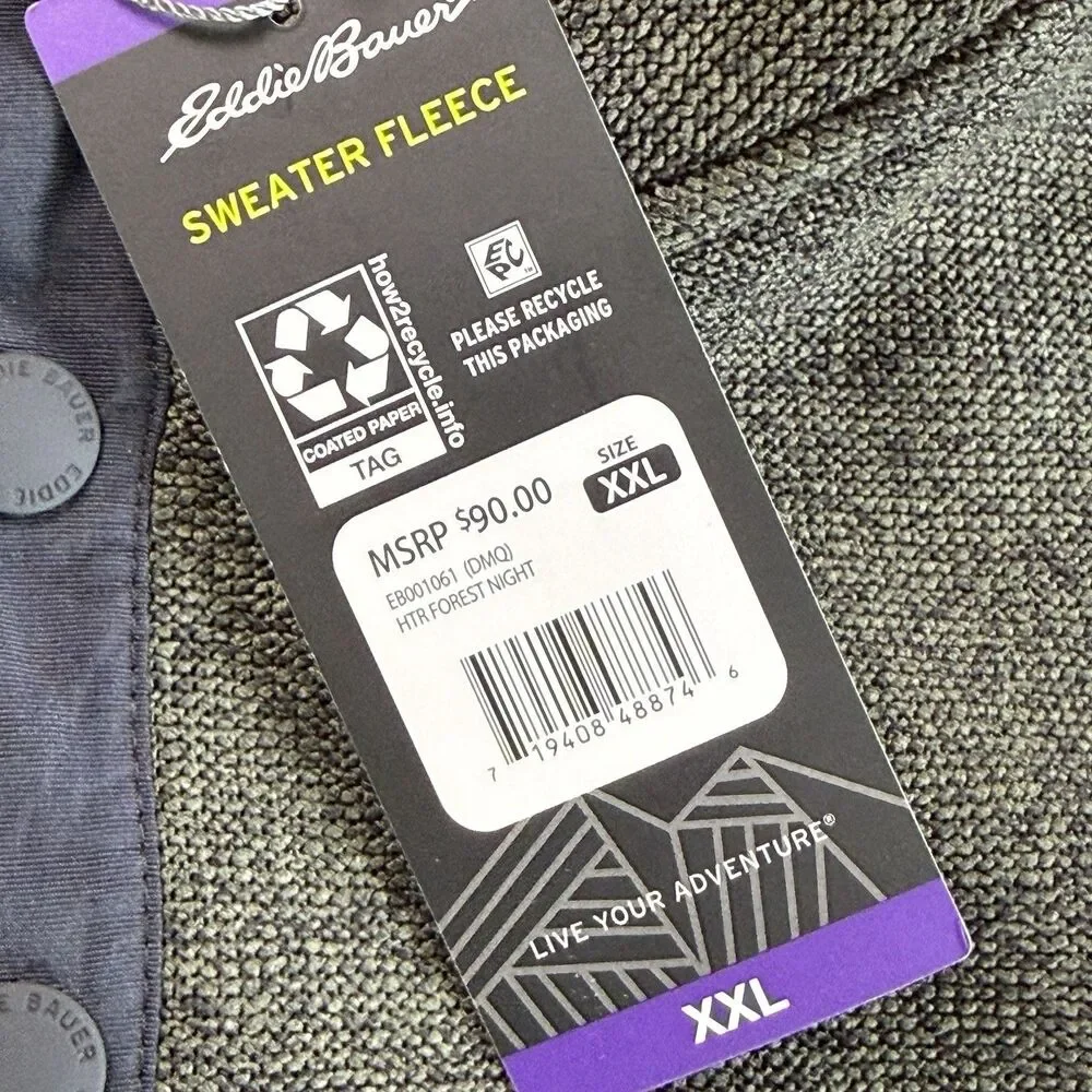 Eddie Bauer Sweater Fleece Men XXL Henley Pullover Mock Neck Hand Pocket